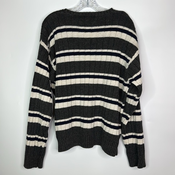 Vintage American Eagle Gray Navy Striped Crewneck Knit Sweater Size Large - Picture 4 of 8